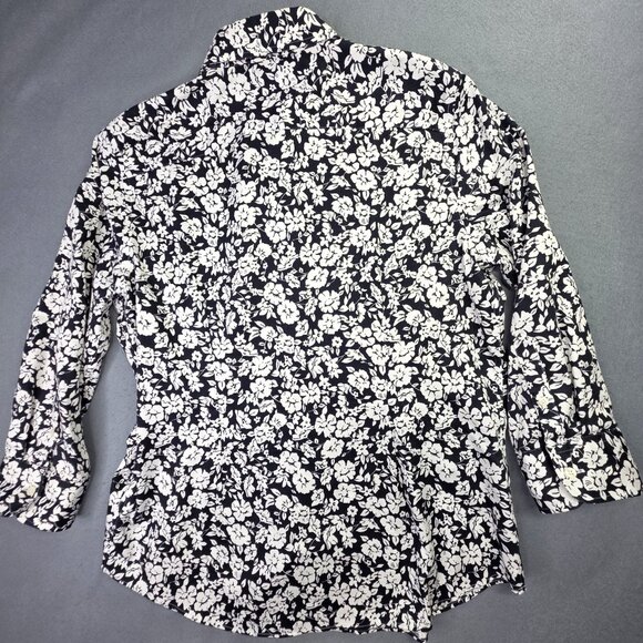 Chaps Shirt Womens Large Navy Blue White Floral Print No Iron Cotton Button Down - Picture 7 of 11